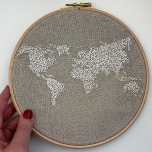 EMBROIDERY KIT Sashiko World Map MUNDUS Natural Blanc
